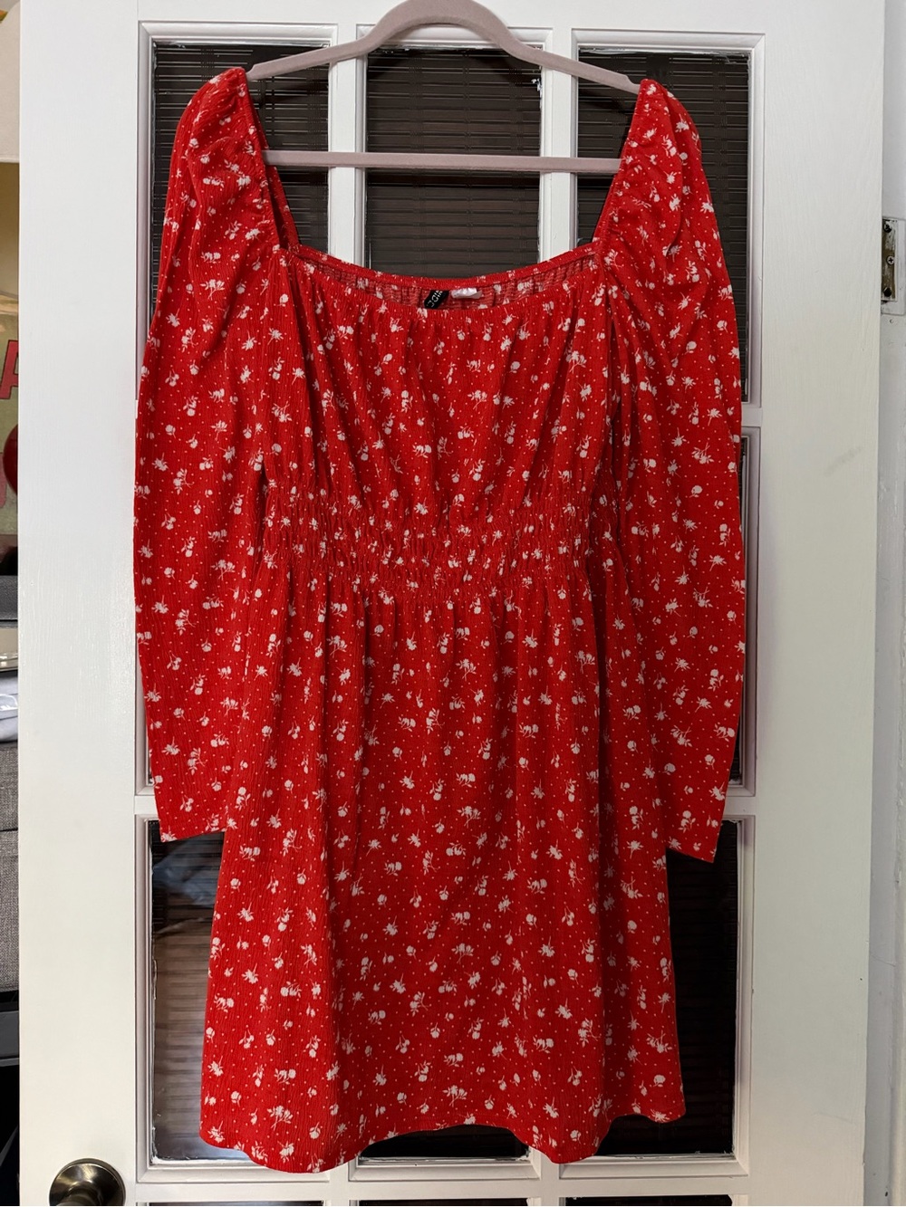 H&M Divided Women’s XL Orange Floral Long Sleeve Smock Waist Dress | SKU 0414